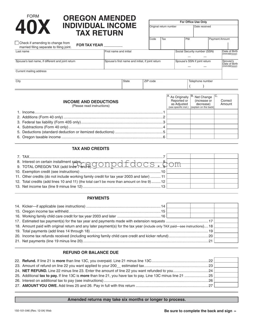 Free 40X Oregon Form