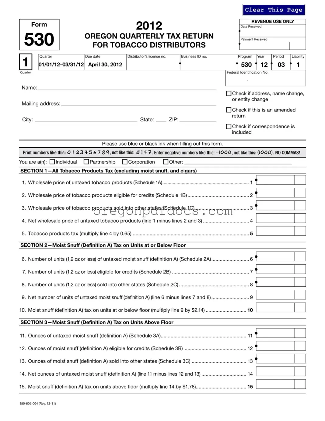 Free 530 Oregon Form