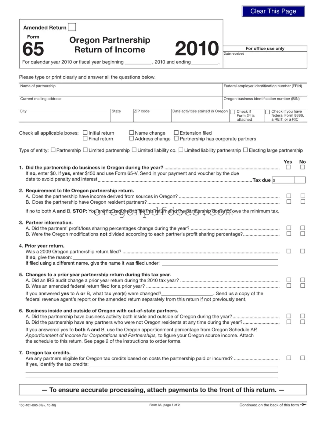 Free 65 Oregon Form