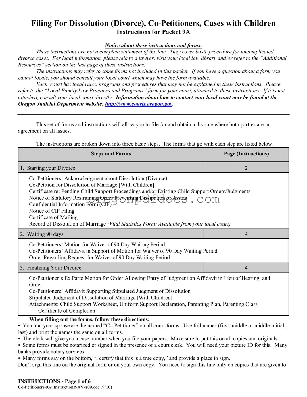 Free Divorce Papers Oregon Form