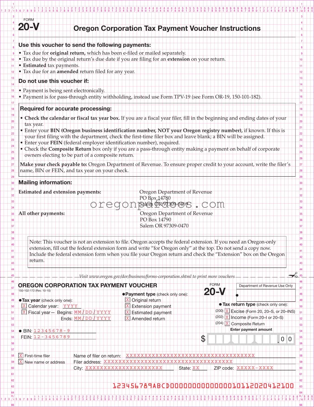 Free Oregon 20 V Form