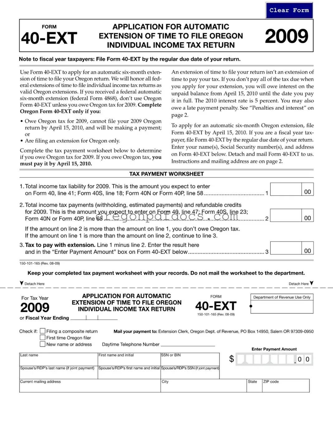 Free Oregon 40 Ext Form