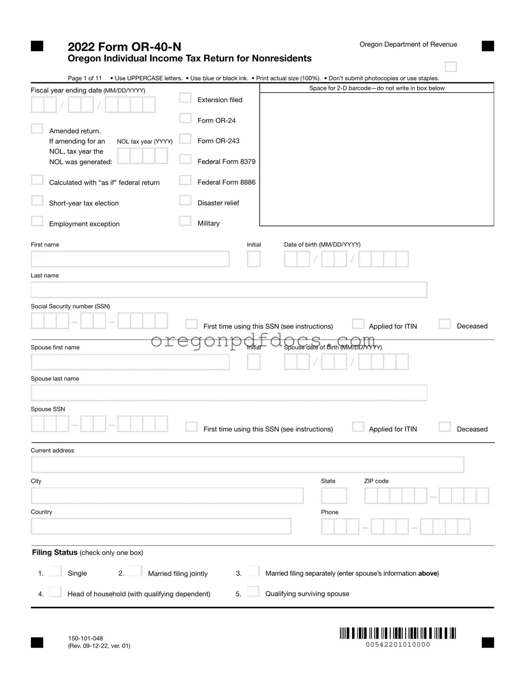 Free Oregon 40N Form