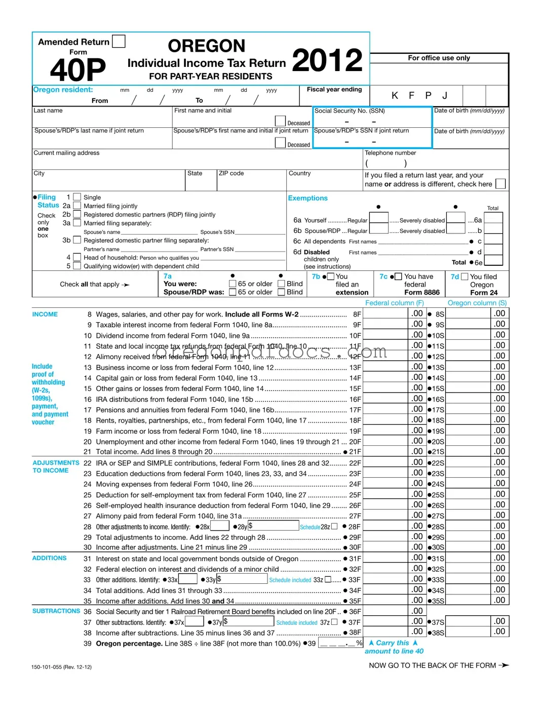 Free Oregon 40P Form