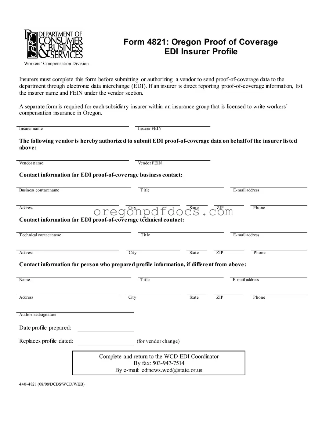 Free Oregon 4821 Form