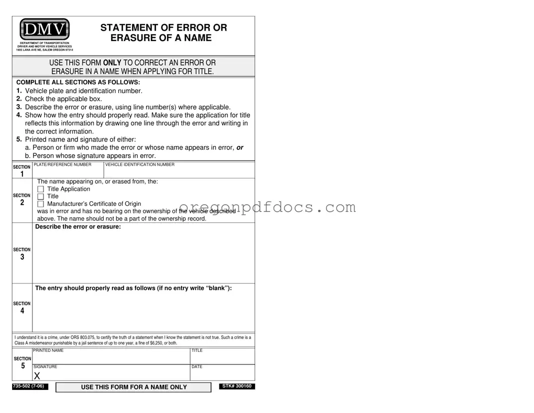 Free Oregon Dmv 735 502 Form
