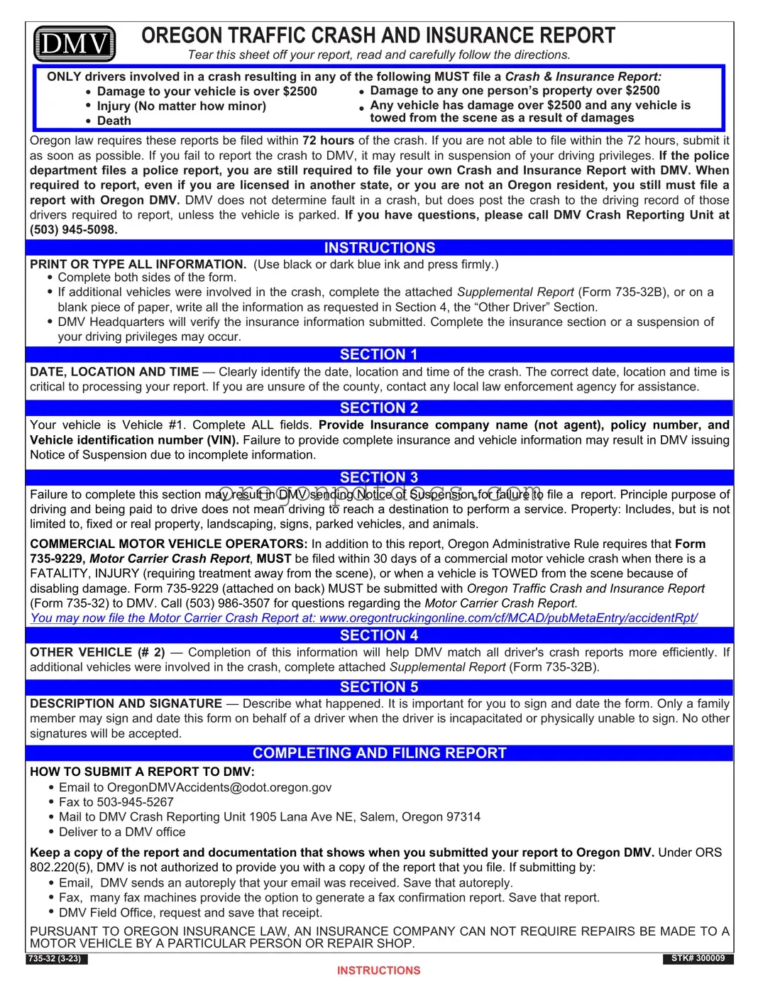 Free Oregon Dmv Accident Report Form