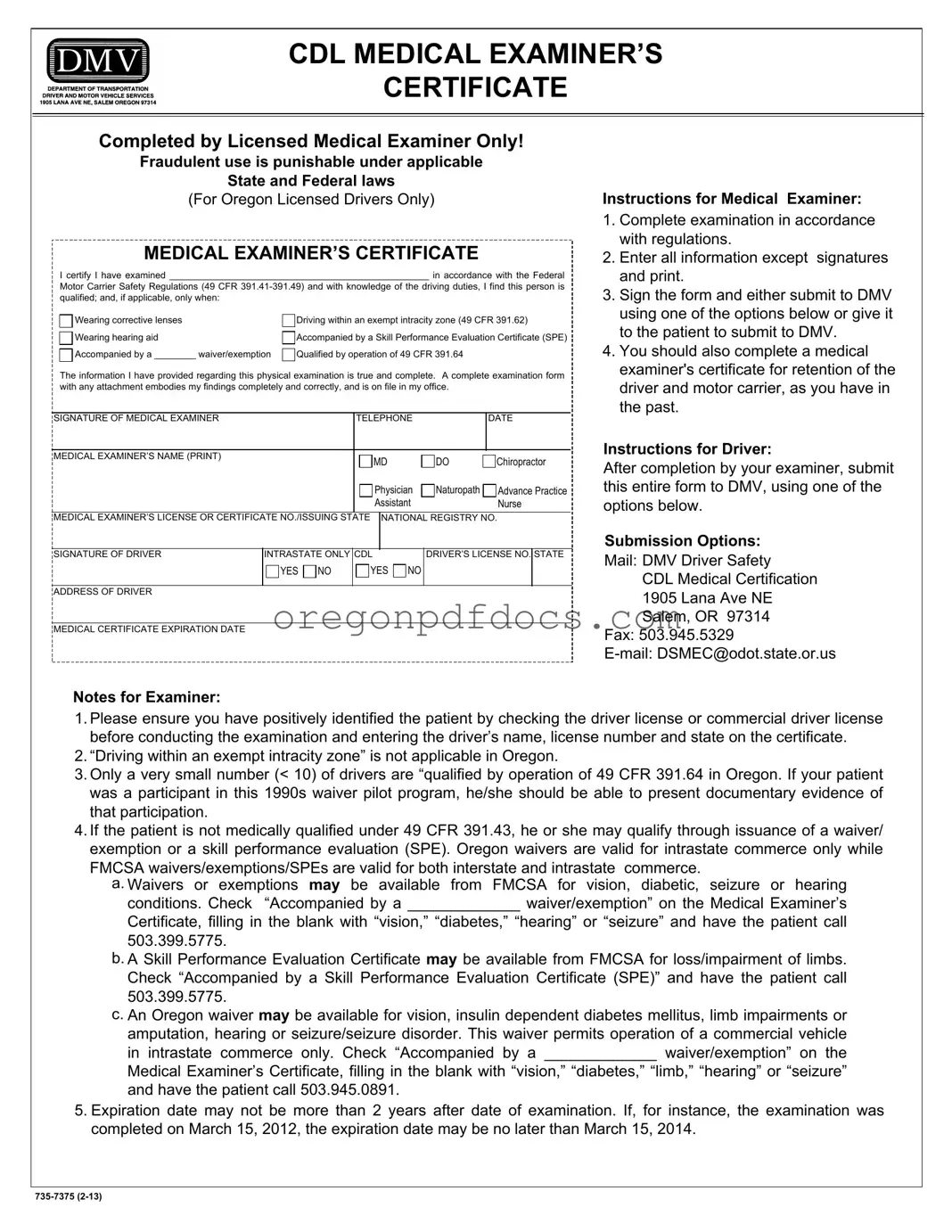 Free Oregon Dot Card For Cdl Form
