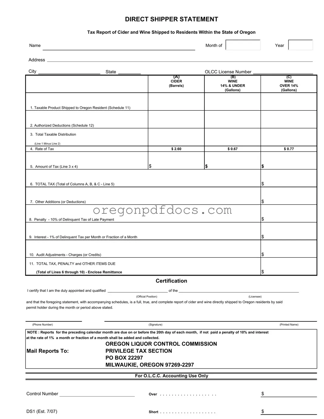 Free Oregon Ds1 Form