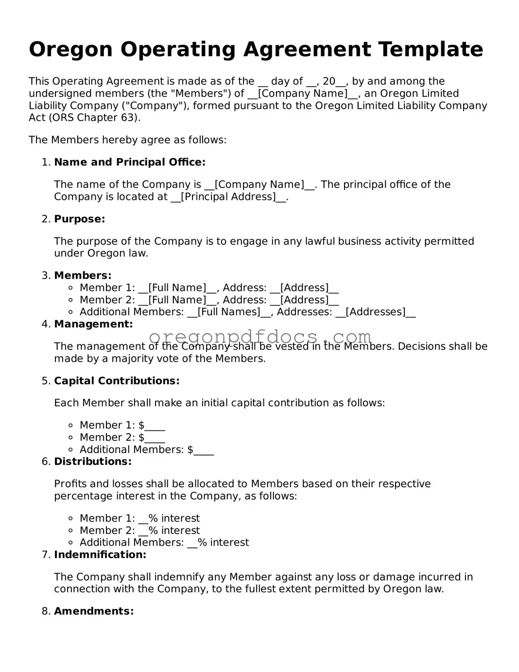 Printable Oregon Operating Agreement Document