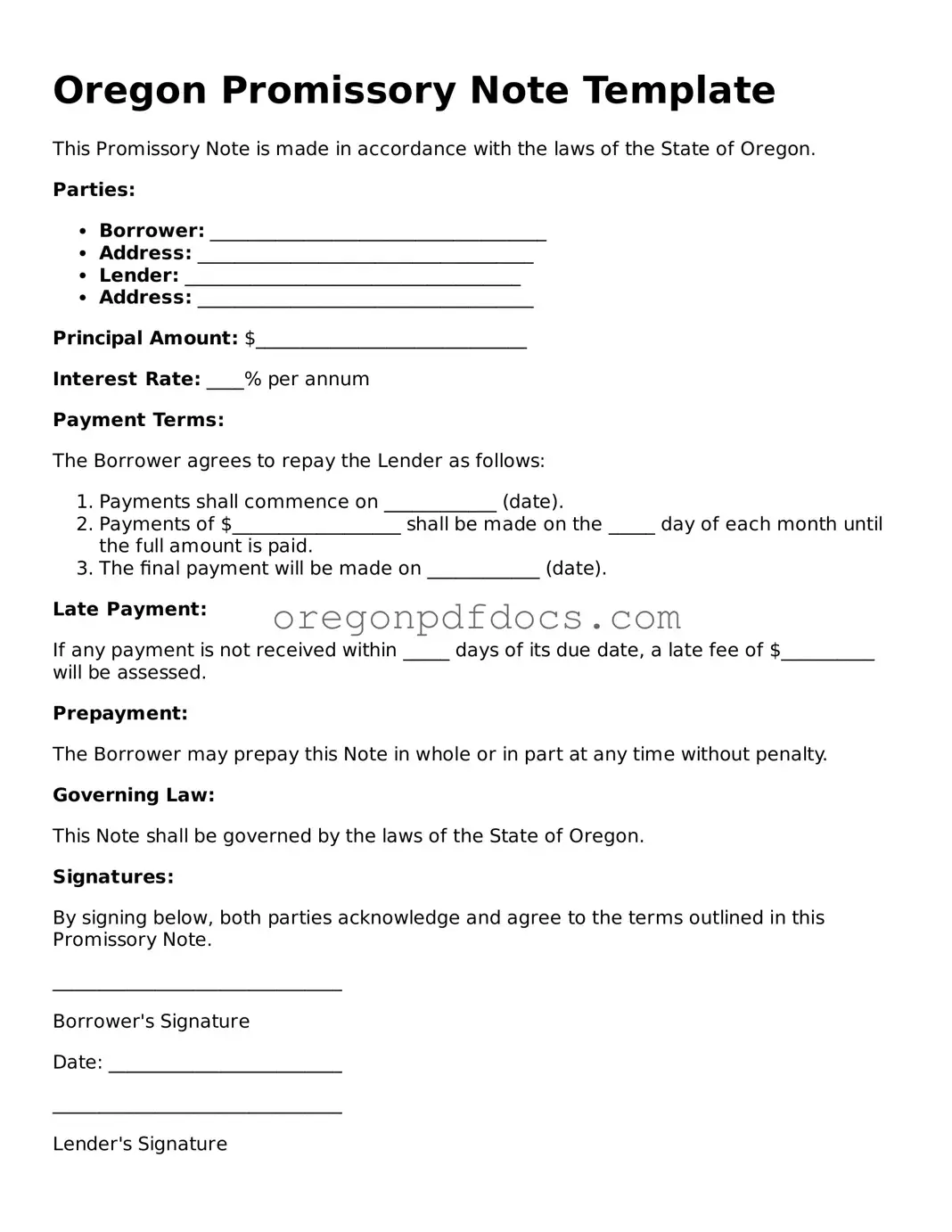 Printable Oregon Promissory Note Document