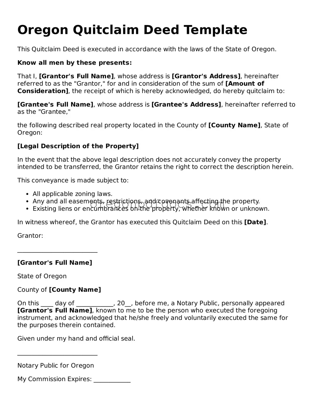 Printable Oregon Quitclaim Deed Document