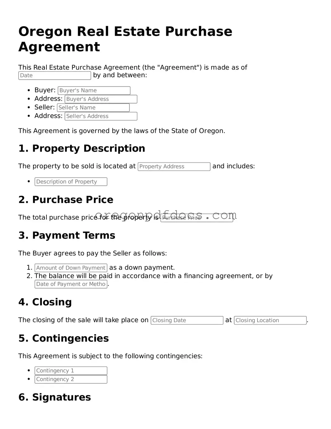 Printable Oregon Real Estate Purchase Agreement Document