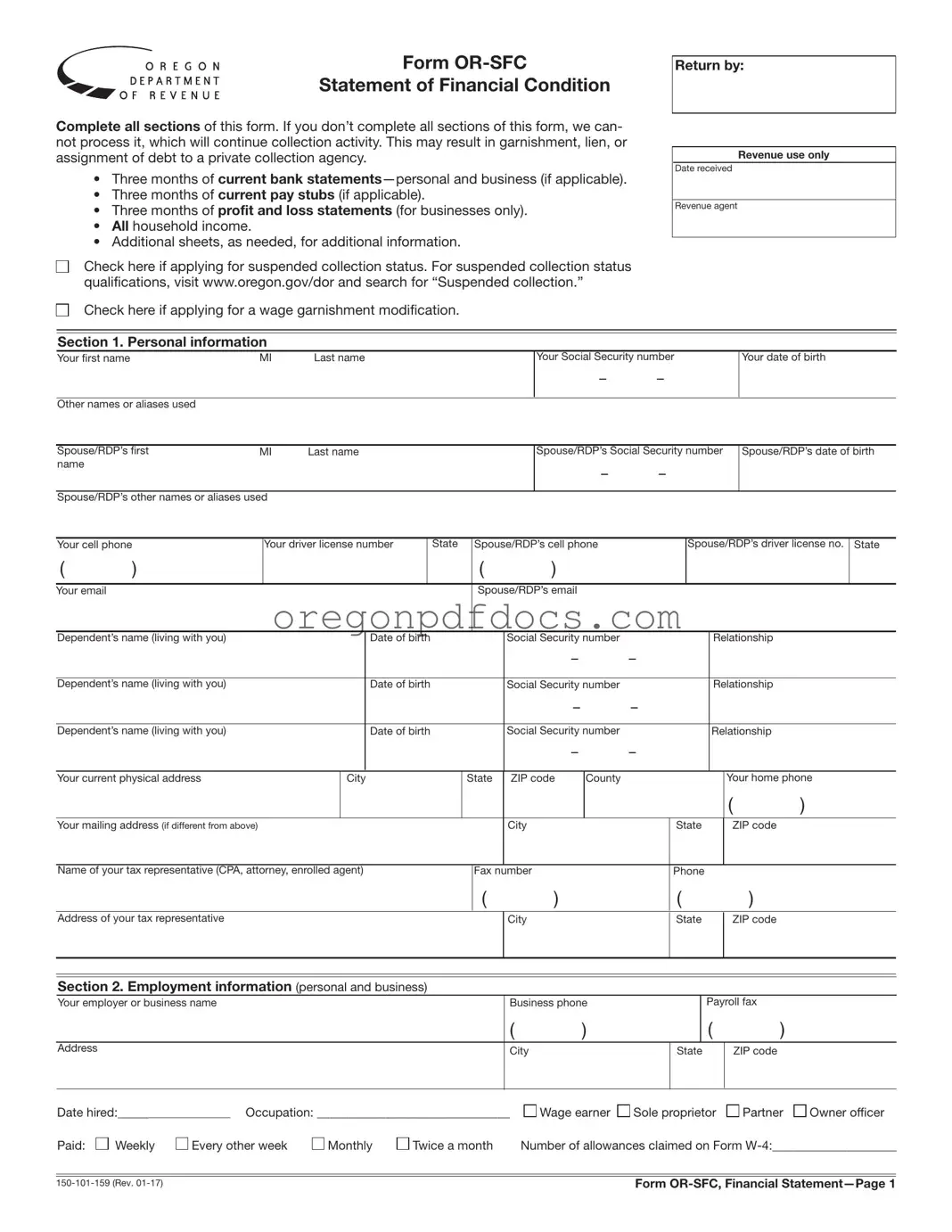 Free Oregon Statement Form