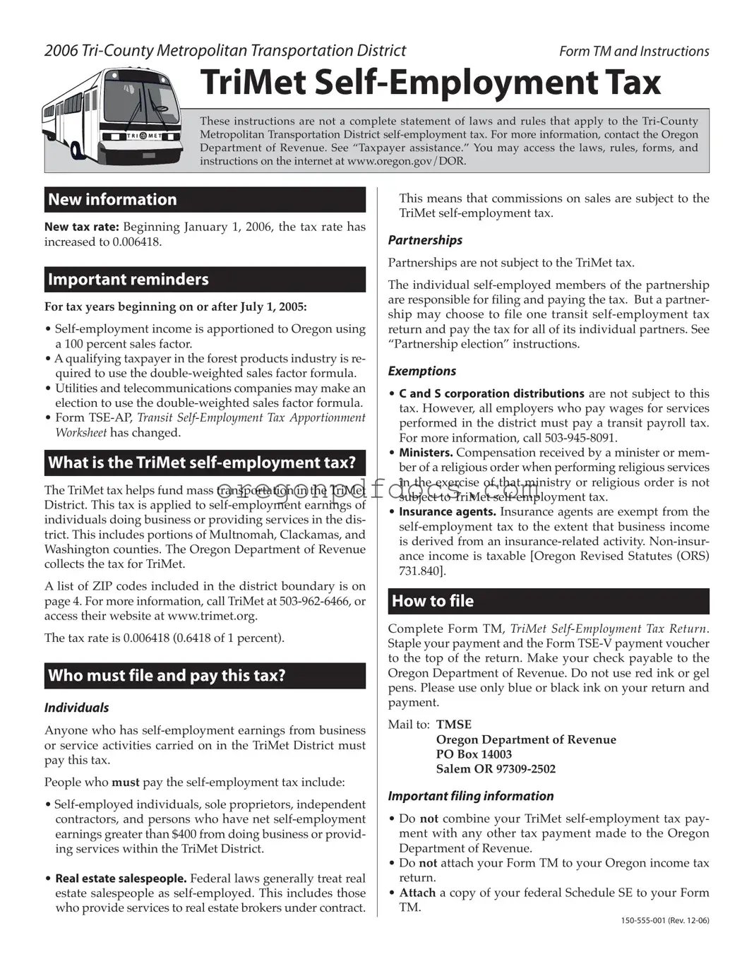 Free Oregon Tm 230 Form