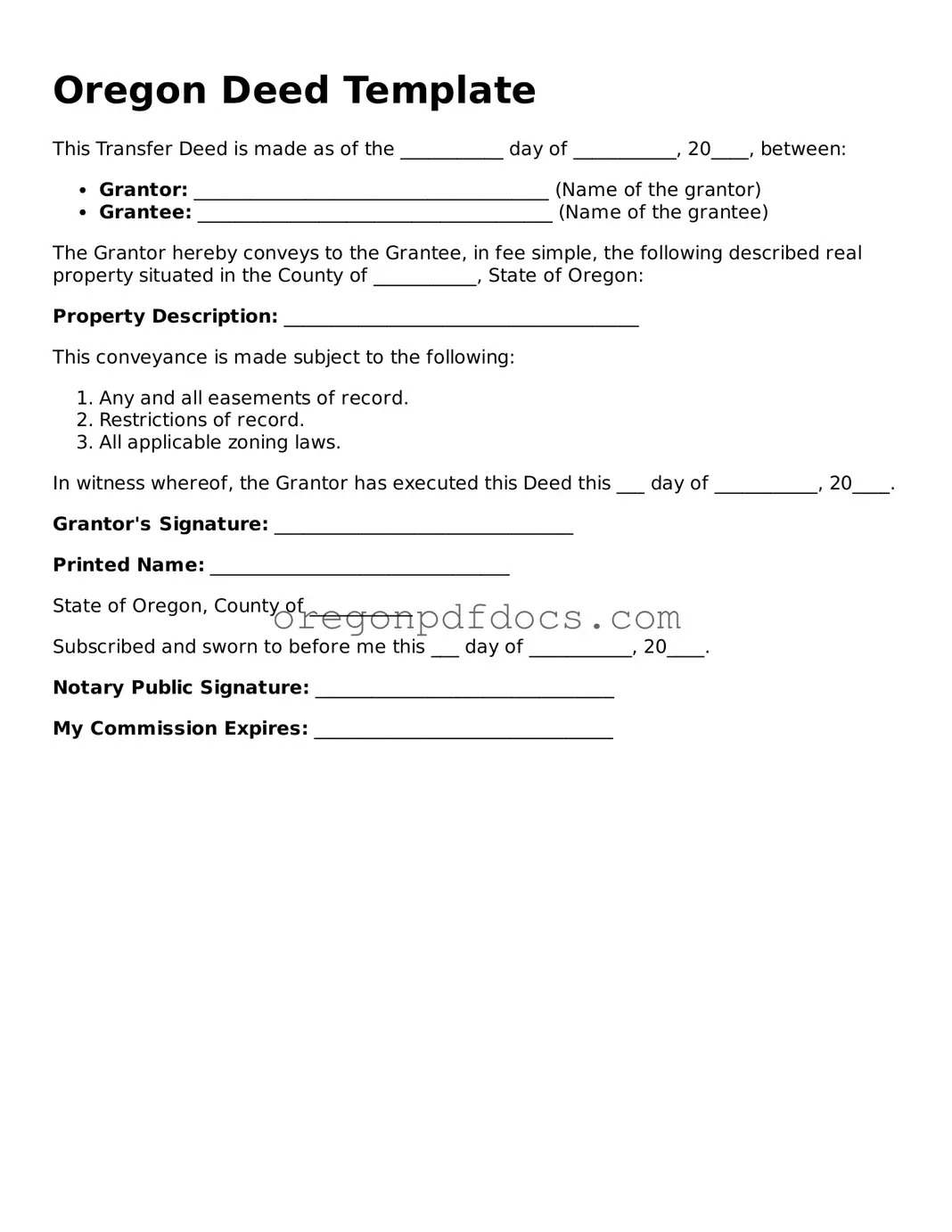 Printable Oregon Deed Document