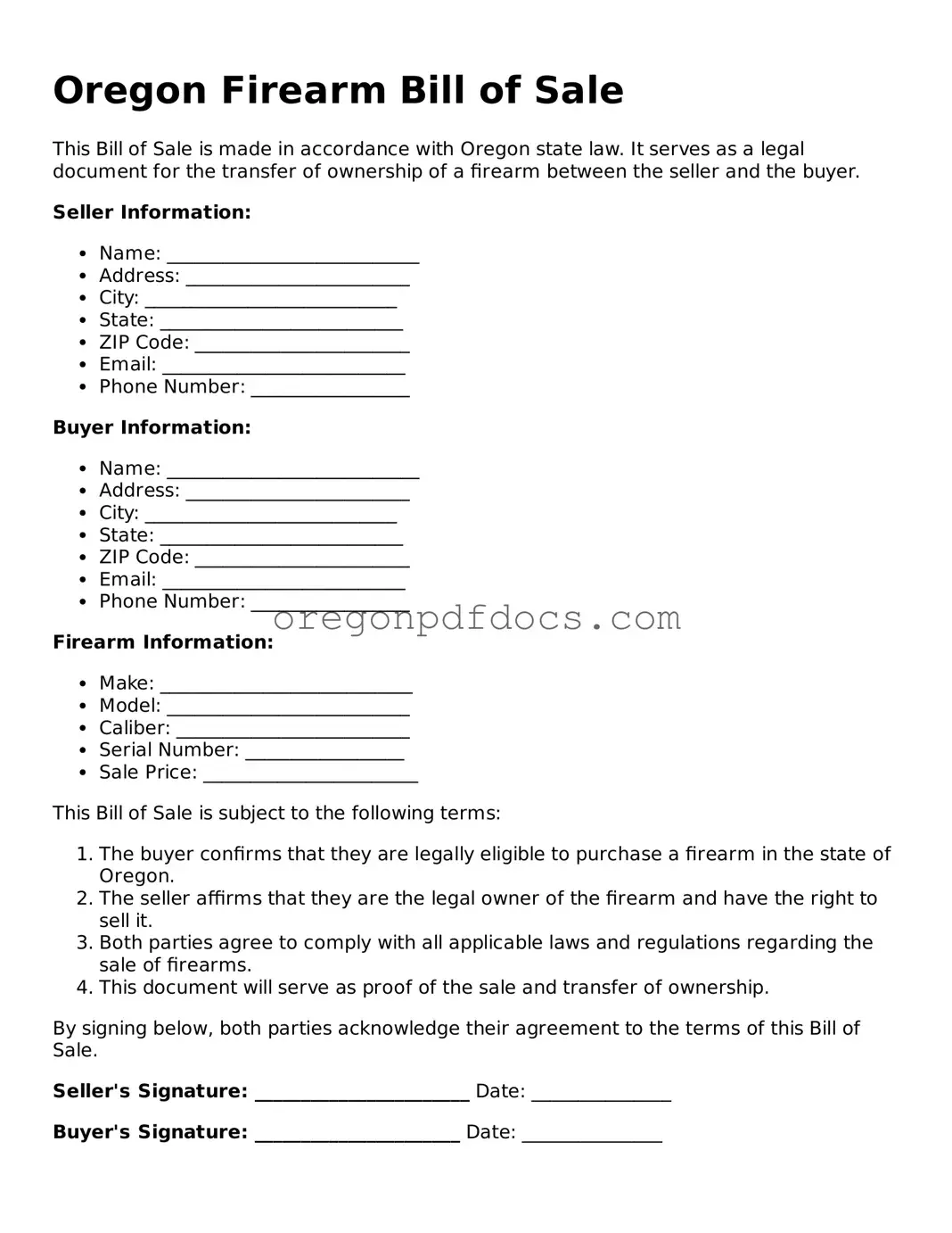 Printable Oregon Firearm Bill of Sale Document