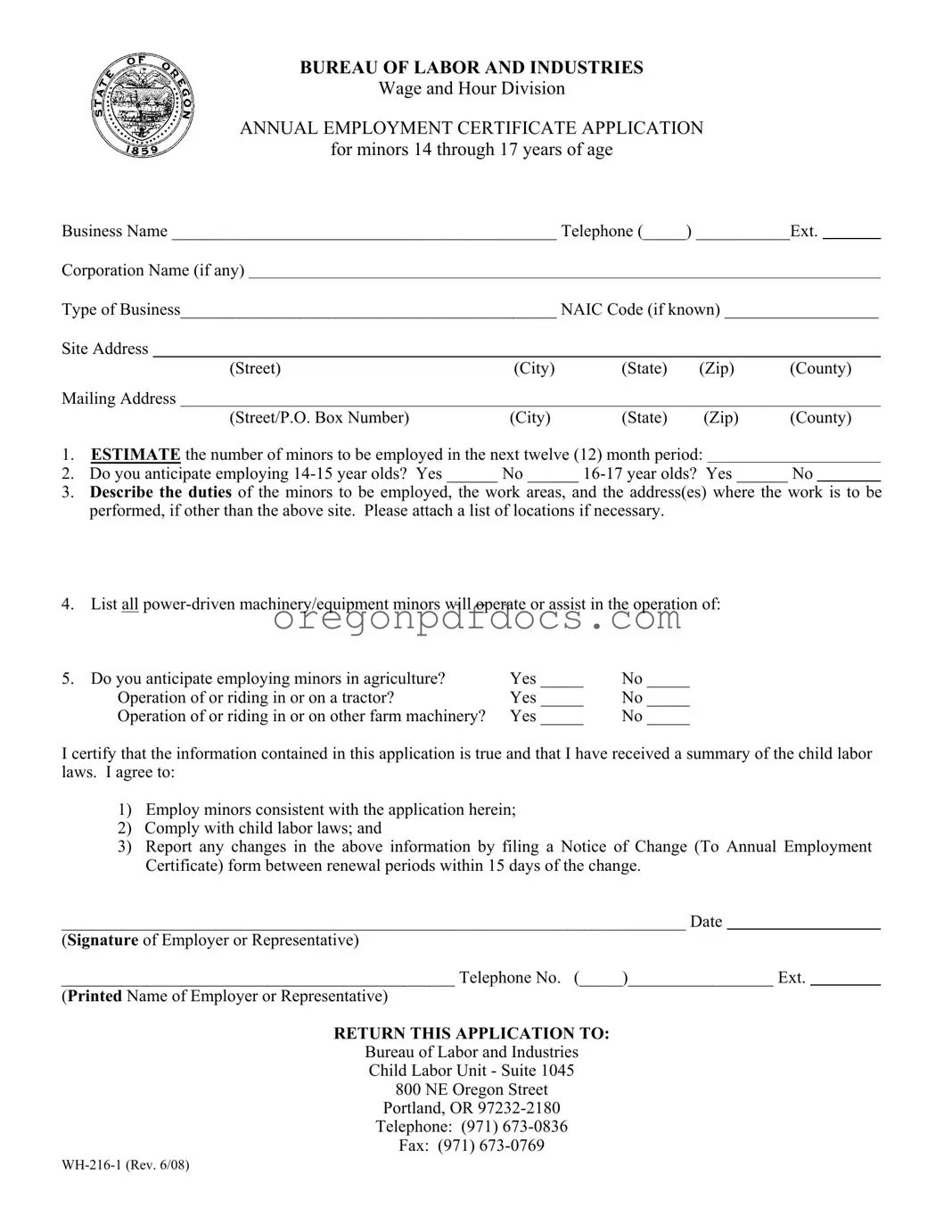 Free Oregon Wh 216 1 Form