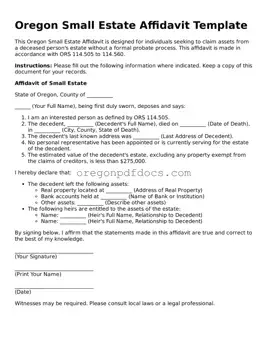 Printable Oregon Small Estate Affidavit Document