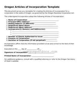 Printable Oregon Articles of Incorporation Document