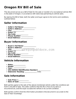 Printable Oregon RV Bill of Sale Document