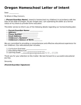 Printable Oregon Homeschool Letter of Intent Document