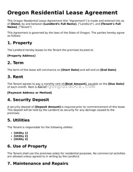 Printable Oregon Residential Lease Agreement Document