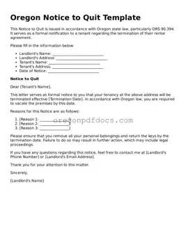 Printable Oregon Notice to Quit Document