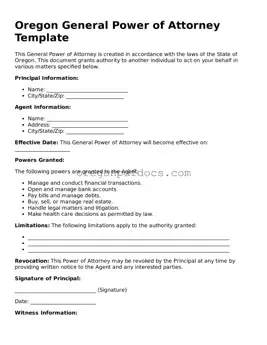 Printable Oregon General Power of Attorney Document