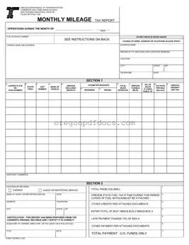 Free Oregon Monthly Mileage Tax Form