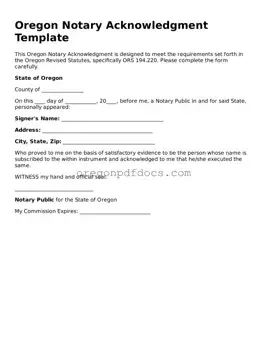 Printable Oregon Notary Acknowledgement Document