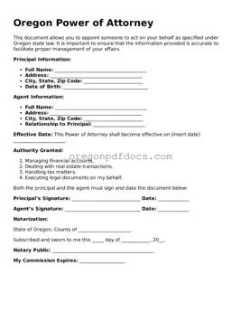 Printable Oregon Power of Attorney Document