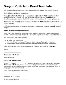 Printable Oregon Quitclaim Deed Document