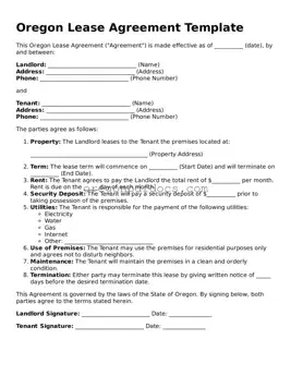 Printable Oregon Lease Agreement Document