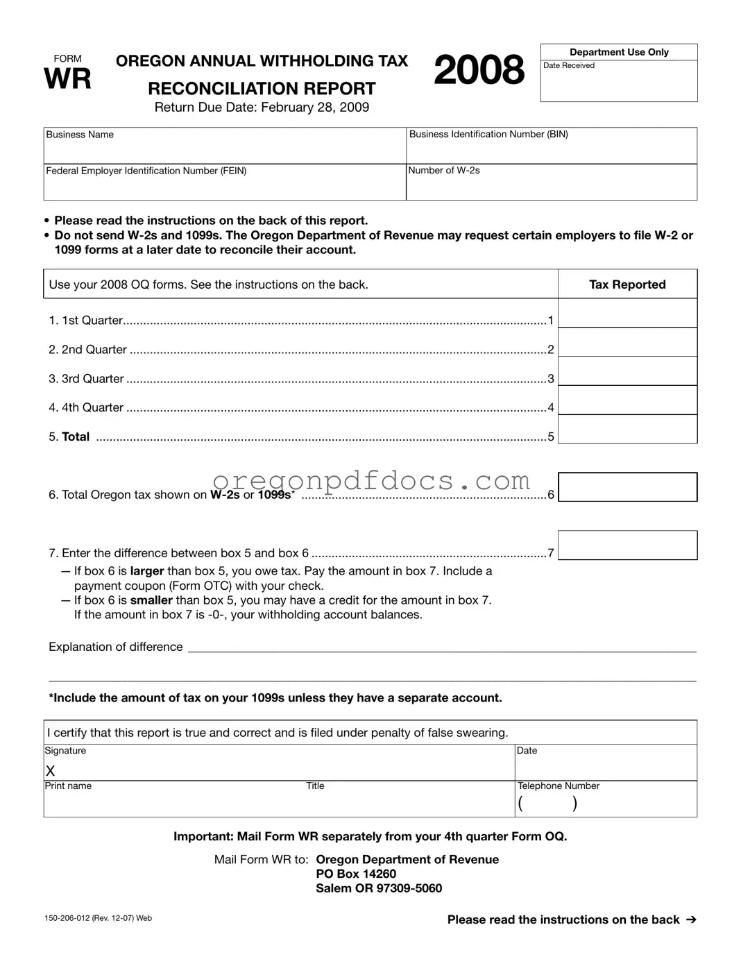Free Wr Oregon Form